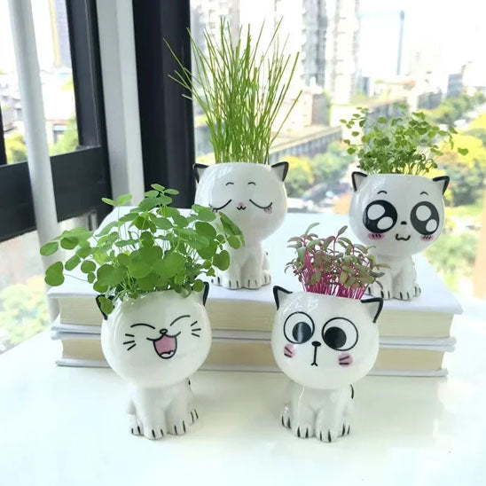 Pot de fleur chat en céramique