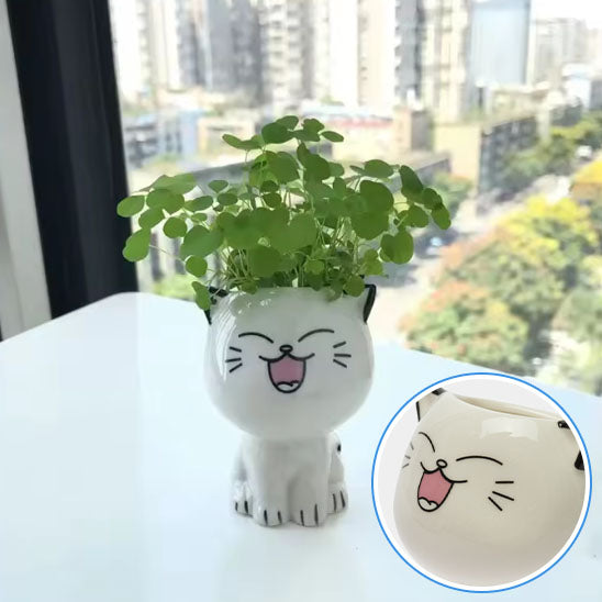 Pot de fleur chat en céramique