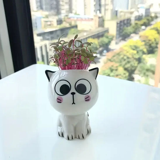 Pot de fleur chat en céramique